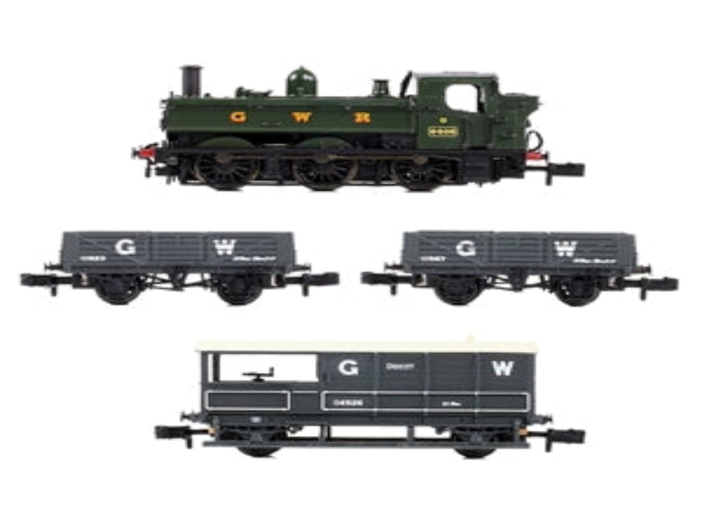 Graham Farish 370-052 Western Rambler Train Set with GWR 64xx Pannier 0-6-0PT in GWR green, 2 x GWR grey 5-plank wagons and 1 x GWR Toad Brake van