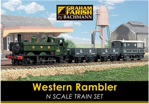 Graham Farish 370-052 Western Rambler Train Set with GWR 64xx Pannier 0-6-0PT in GWR green, 2 x GWR grey 5-plank wagons and 1 x GWR Toad Brake van