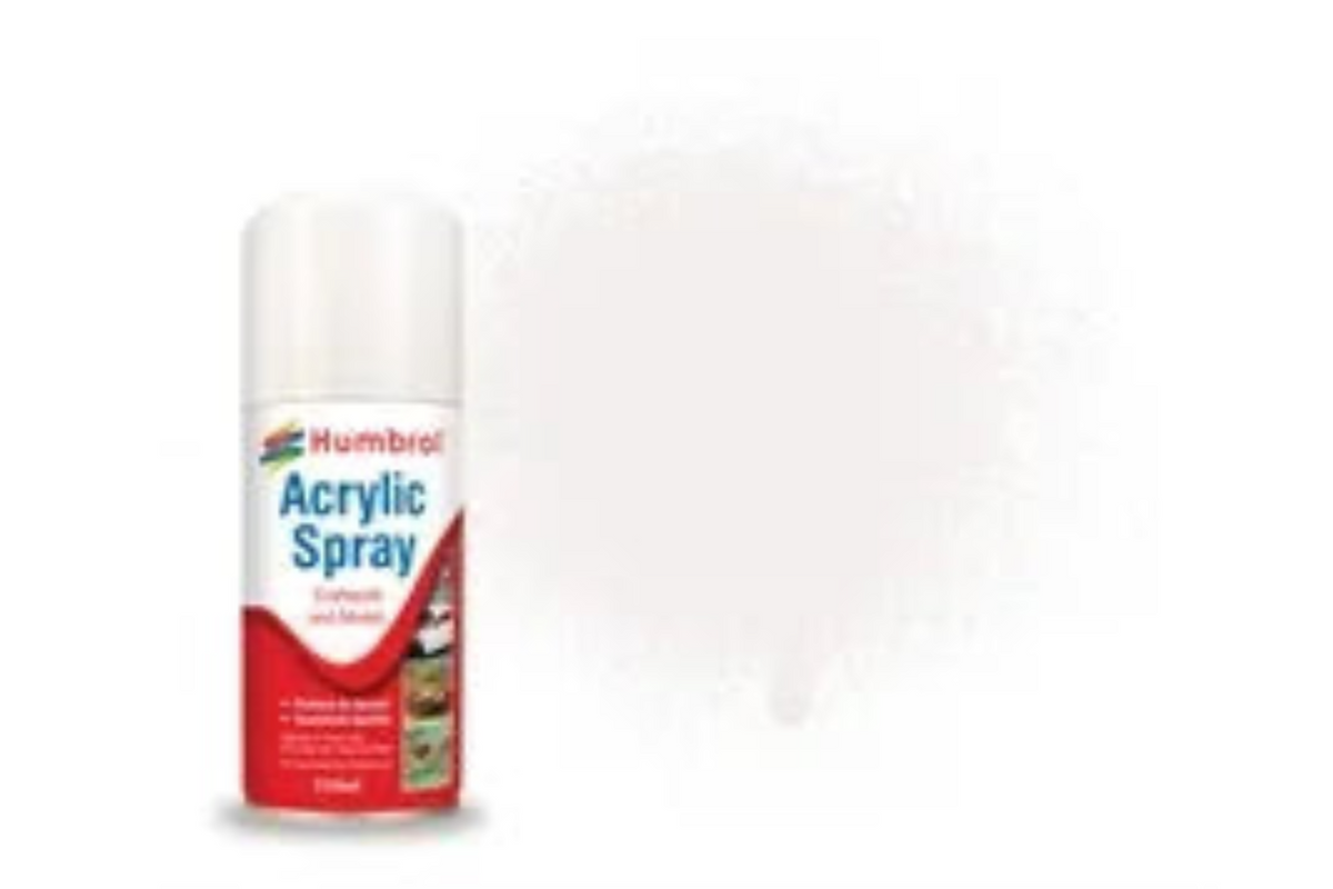 Humbrol AD6022 White Gloss Acrylic Spray Paint 150ml aerosol can.