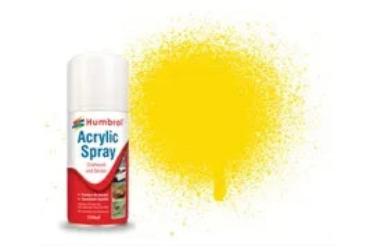 Humbrol AD6069 Yellow Gloss Acrylic Spray Paint 150ml aerosol can.