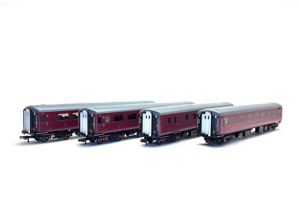 Hornby R40374 EWS Business Coach Pack with four Mk2F coaches in EWS lined maroon