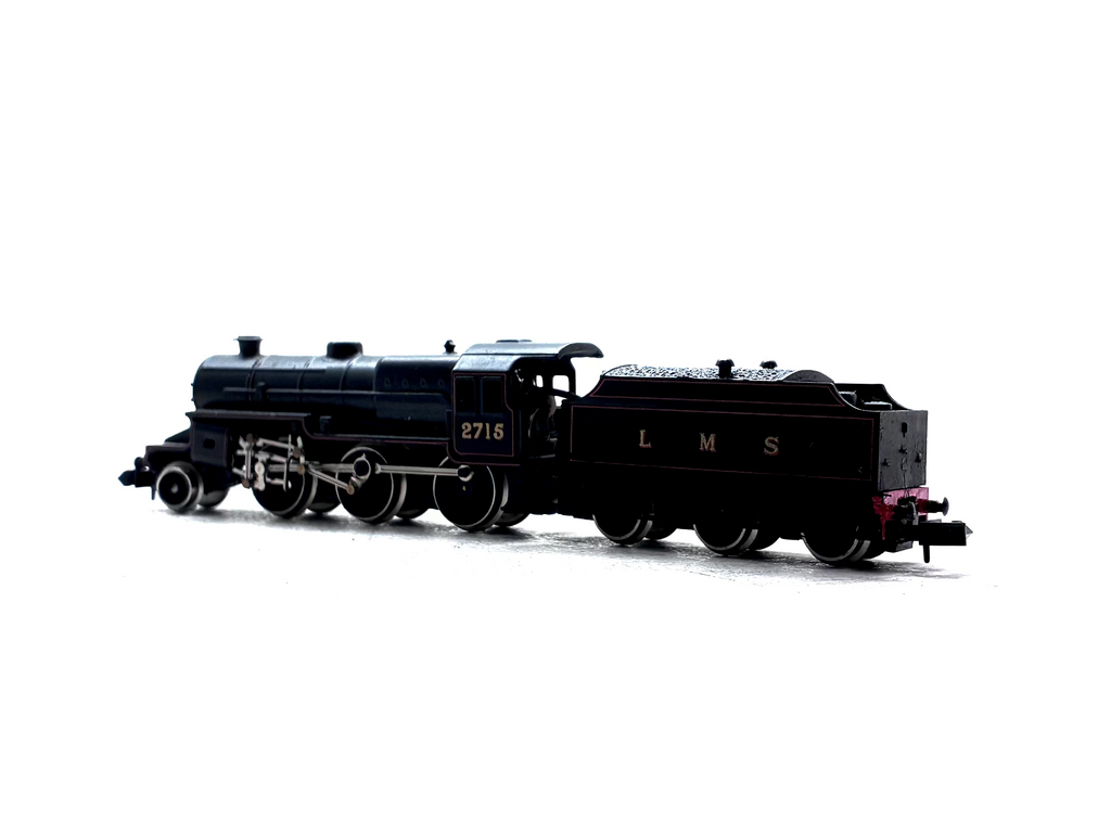 Graham Farish 1851 Class 5MT Crab 2715 LMS lined black N Gauge steam locomotive, pre-owned and boxed.