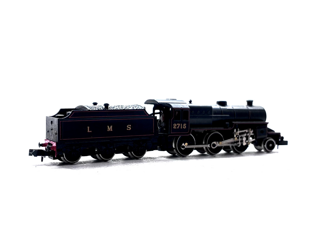 Graham Farish 1851 Class 5MT Crab 2715 LMS lined black N Gauge steam locomotive, pre-owned and boxed.