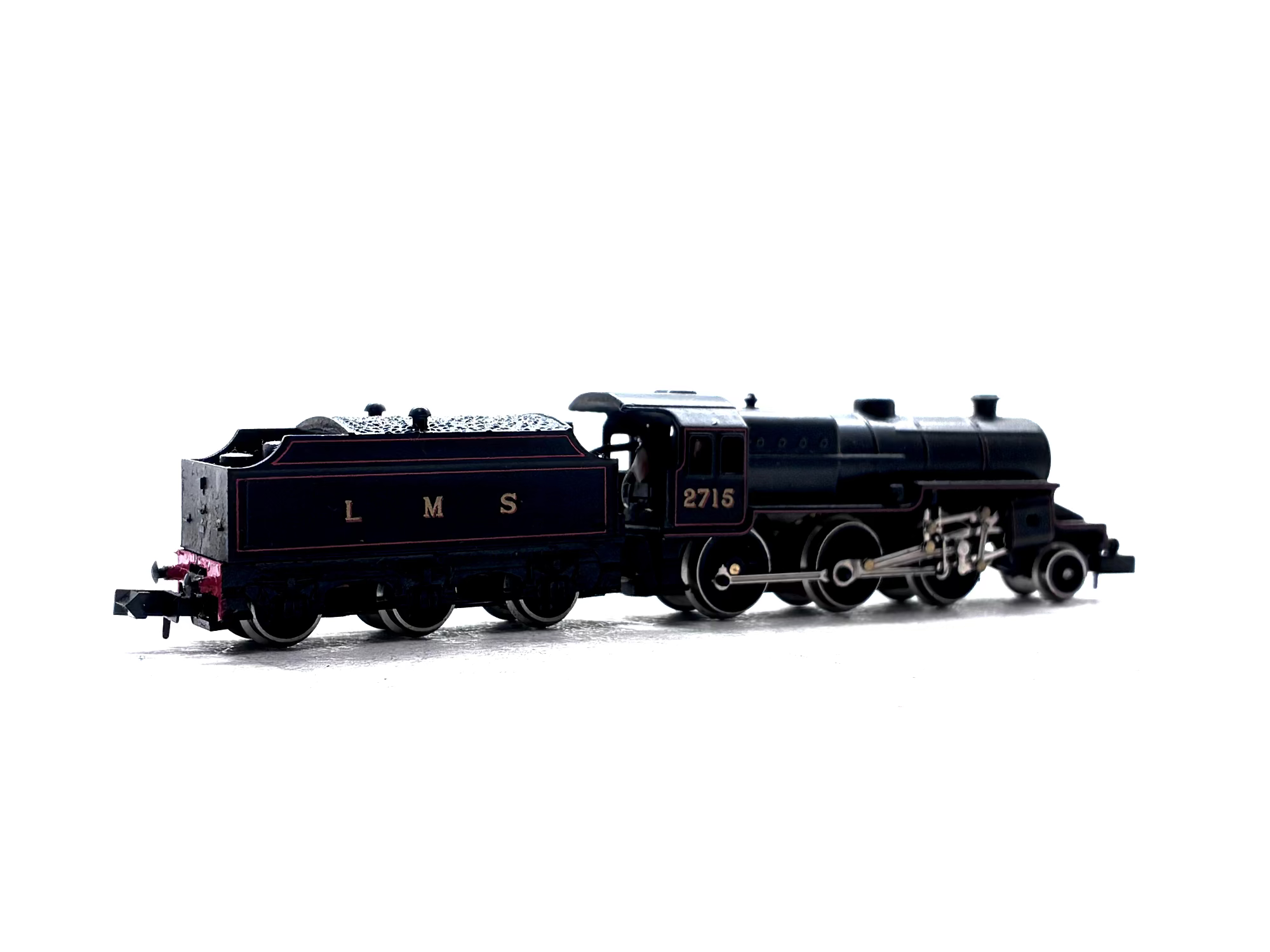 Graham Farish 1851 Class 5MT Crab 2715 LMS lined black N Gauge steam locomotive, pre-owned and boxed.