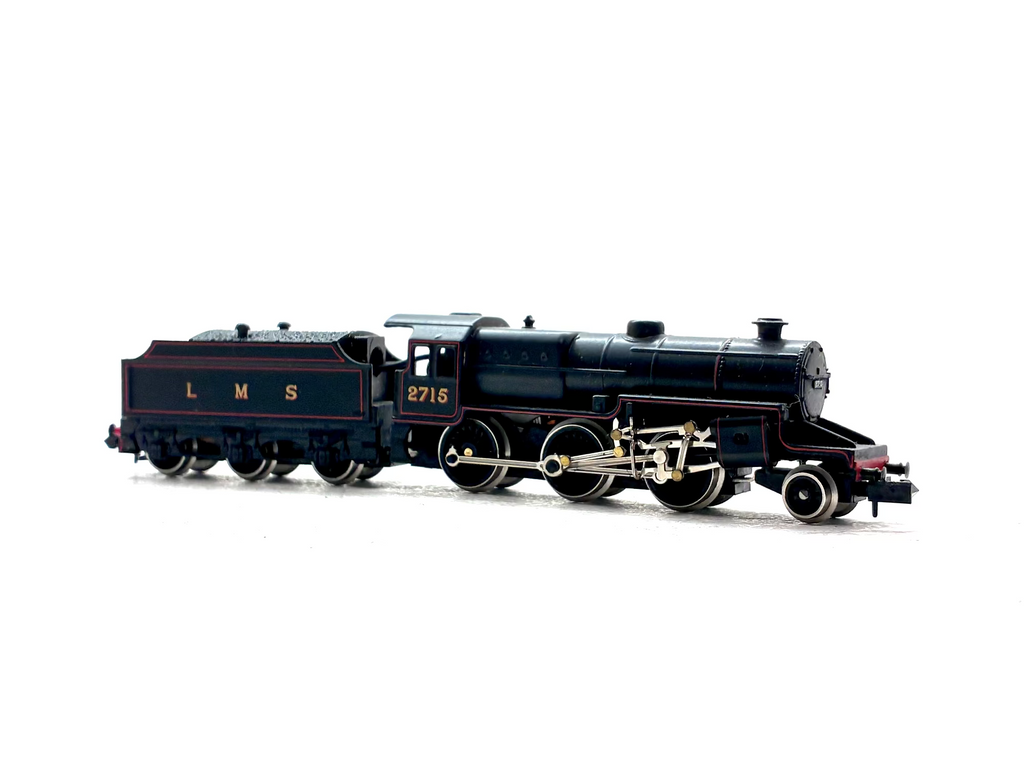 Graham Farish 1851 Class 5MT Crab 2715 LMS lined black N Gauge steam locomotive, pre-owned and boxed.