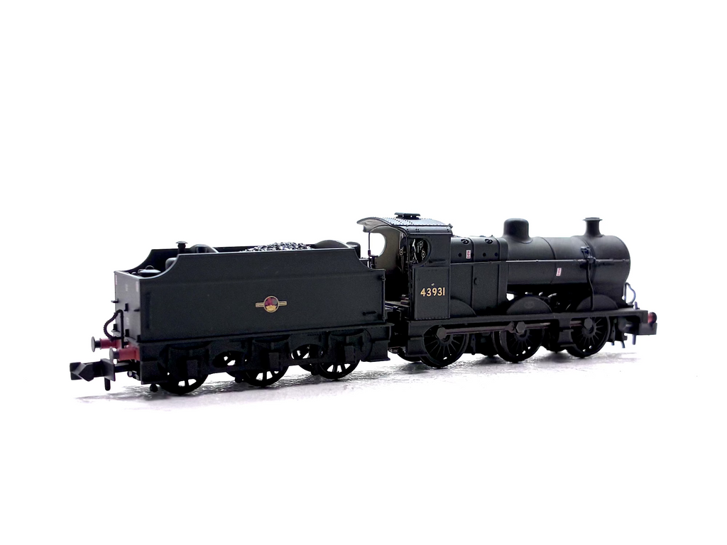 Graham Farish 372-065 Class 4F 0-6-0 steam locomotive No. 43931 in weathered BR black livery with late crest, N Gauge.