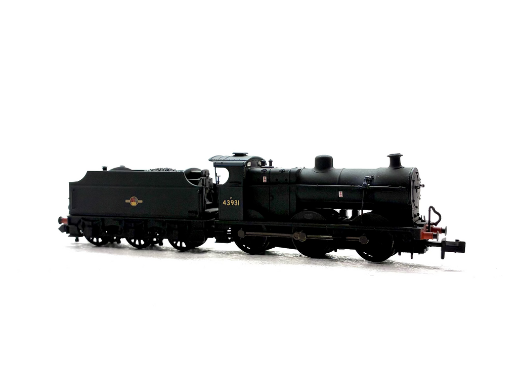Graham Farish 372-065 Class 4F 0-6-0 steam locomotive No. 43931 in weathered BR black livery with late crest, N Gauge.