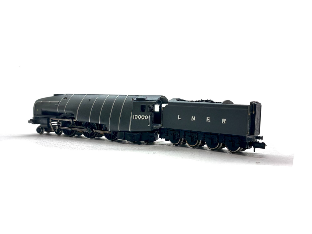 Hand-built N Gauge Hush Hush steam locomotive model finished in grey livery.