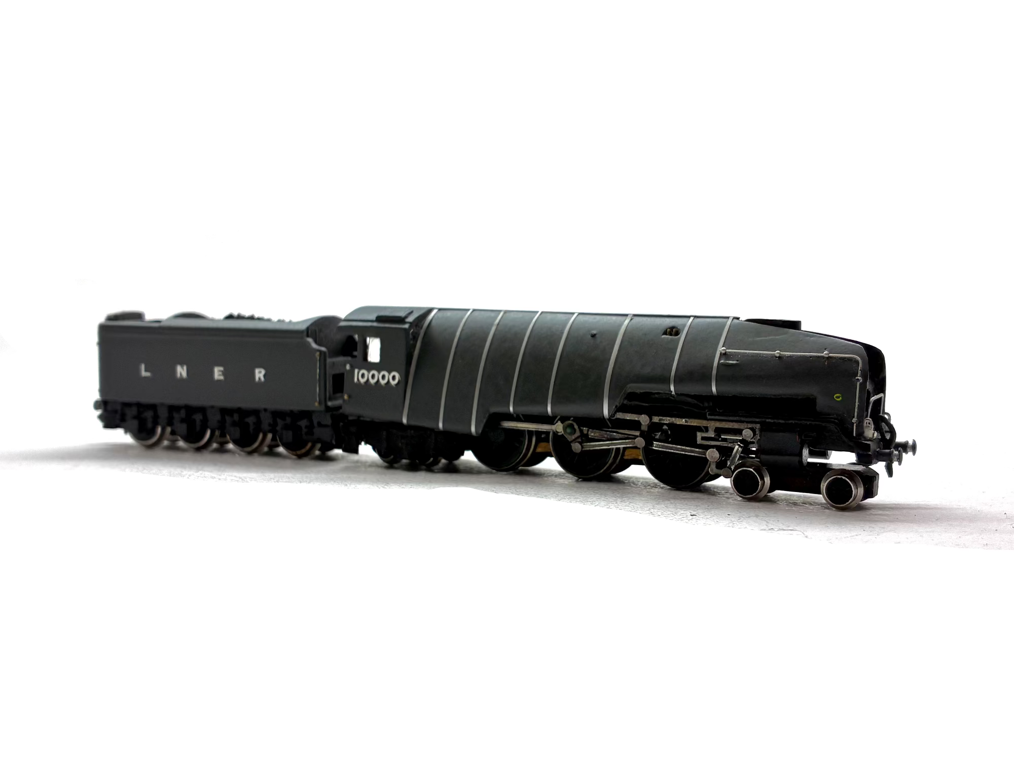 Hand-built N Gauge Hush Hush steam locomotive model finished in grey livery.