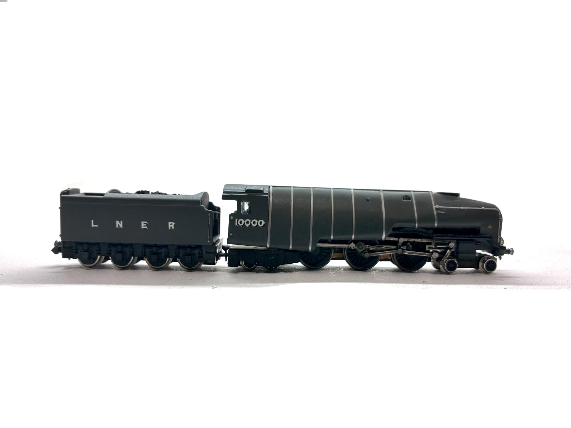 Hand-built N Gauge Hush Hush steam locomotive model finished in grey livery.