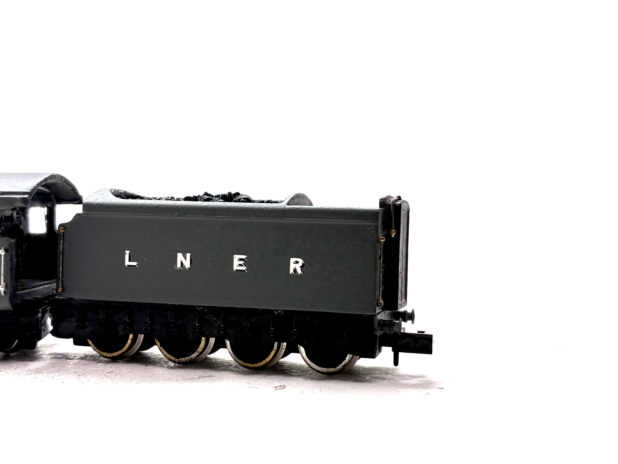Hand-built N Gauge Hush Hush steam locomotive model finished in grey livery.