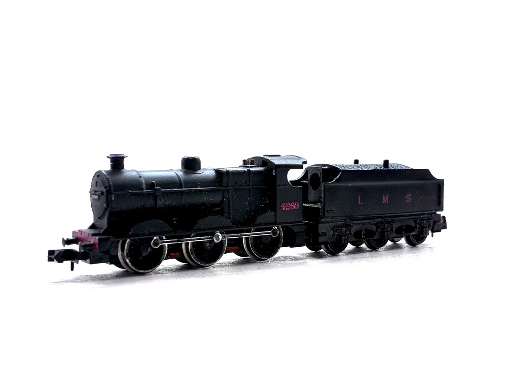 Graham Farish 1841 Class 4F 0-6-0 steam locomotive renumbered to 4269 in LMS black livery, pre-owned and boxed, N Gauge.