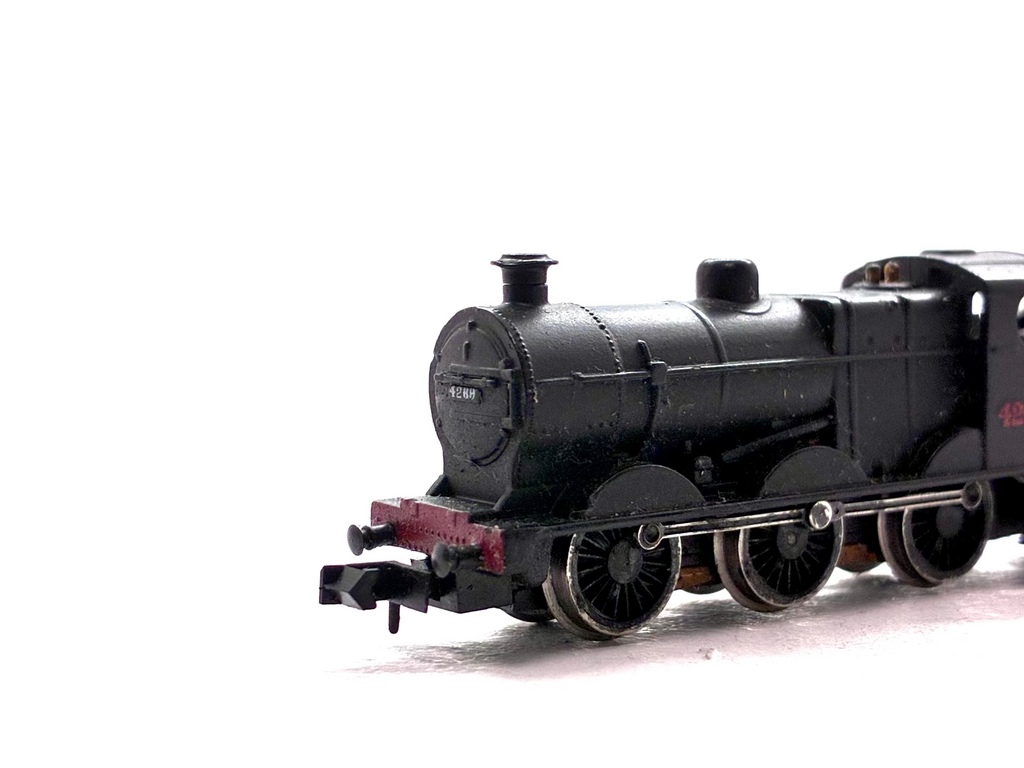 Graham Farish 1841 Class 4F 0-6-0 steam locomotive renumbered to 4269 in LMS black livery, pre-owned and boxed, N Gauge.
