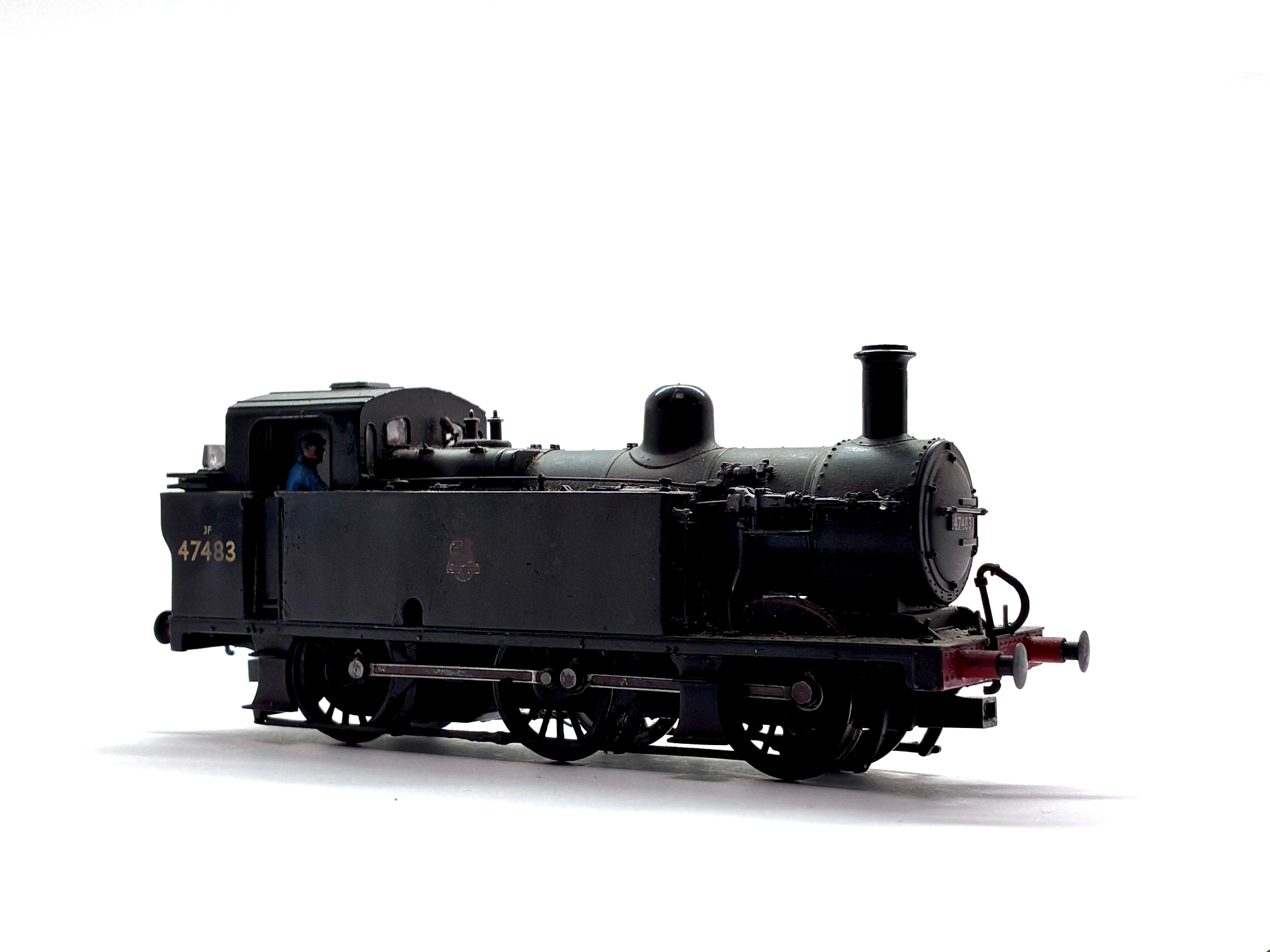 Bachmann Branchline 32-230 Class 3F Fowler Jinty 0-6-0 tank locomotive No. 47483 in weathered BR black livery with early emblem, pre-owned and unboxed, OO Gauge.