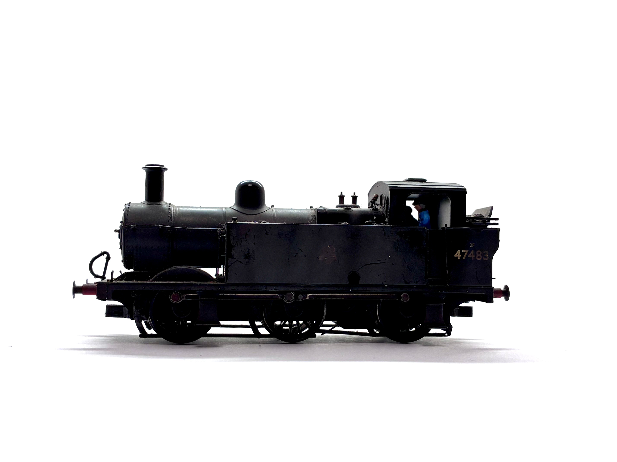 Bachmann Branchline 32-230 Class 3F Fowler Jinty 0-6-0 tank locomotive No. 47483 in weathered BR black livery with early emblem, pre-owned and unboxed, OO Gauge.