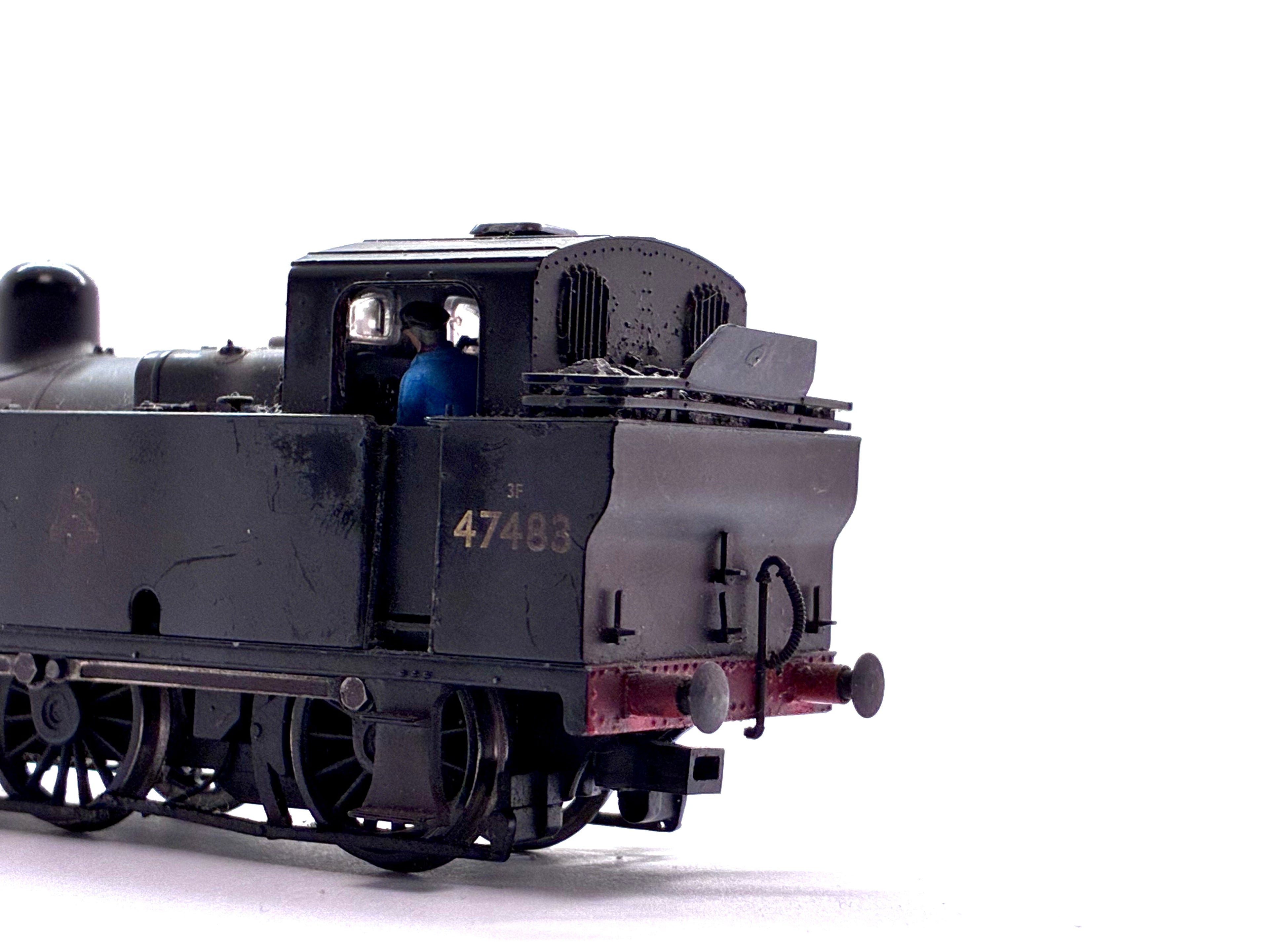 Bachmann Branchline 32-230 Class 3F Fowler Jinty 0-6-0 tank locomotive No. 47483 in weathered BR black livery with early emblem, pre-owned and unboxed, OO Gauge.