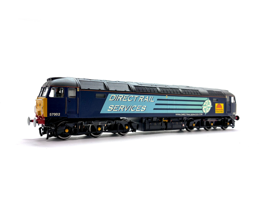 Bachmann Branchline 32-754 Class 57/0 diesel locomotive renumbered 57002 in Direct Rail Services blue livery, DCC ready, OO Gauge.