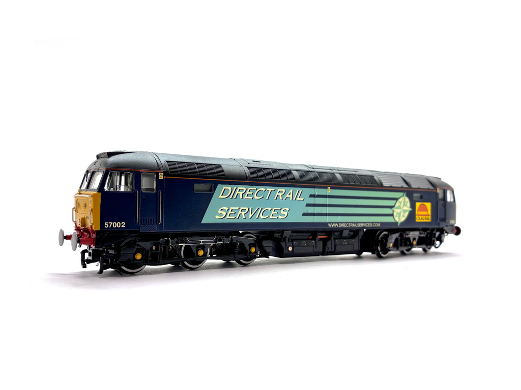 Bachmann Branchline 32-754 Class 57/0 diesel locomotive renumbered 57002 in Direct Rail Services blue livery, DCC ready, OO Gauge.
