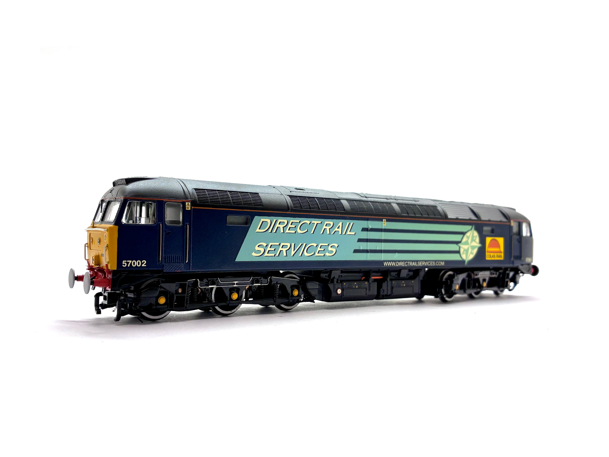 Bachmann Branchline 32-754 Class 57/0 diesel locomotive renumbered 57002 in Direct Rail Services blue livery, DCC ready, OO Gauge.