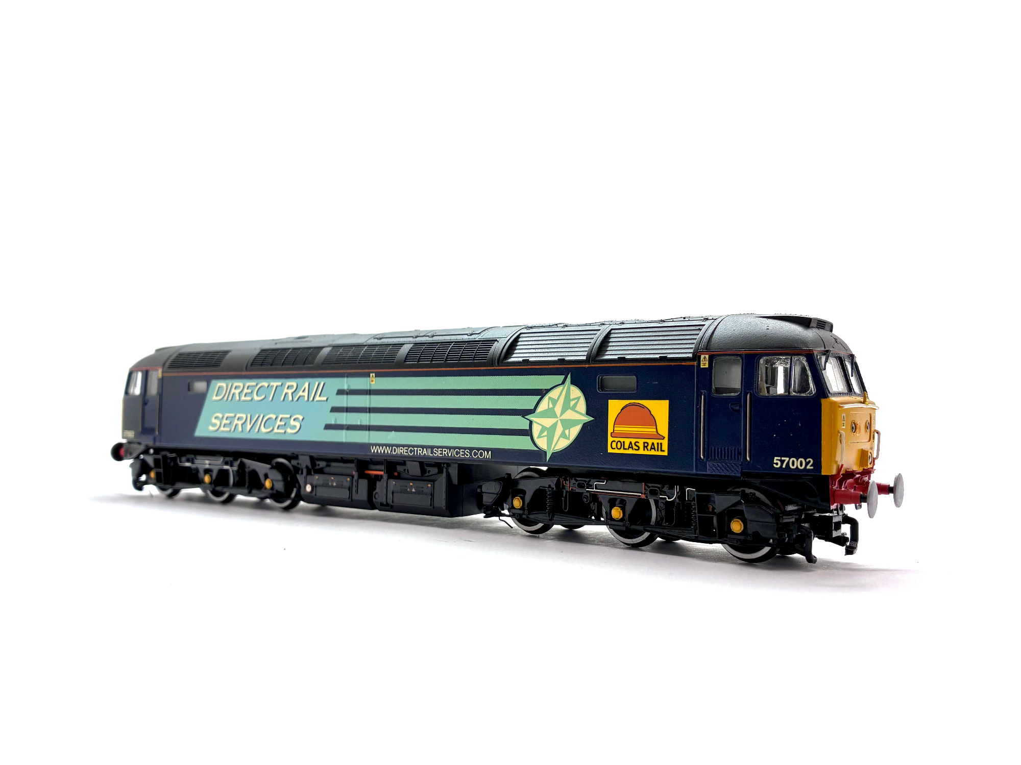 Bachmann Branchline 32-754 Class 57/0 diesel locomotive renumbered 57002 in Direct Rail Services blue livery, DCC ready, OO Gauge.
