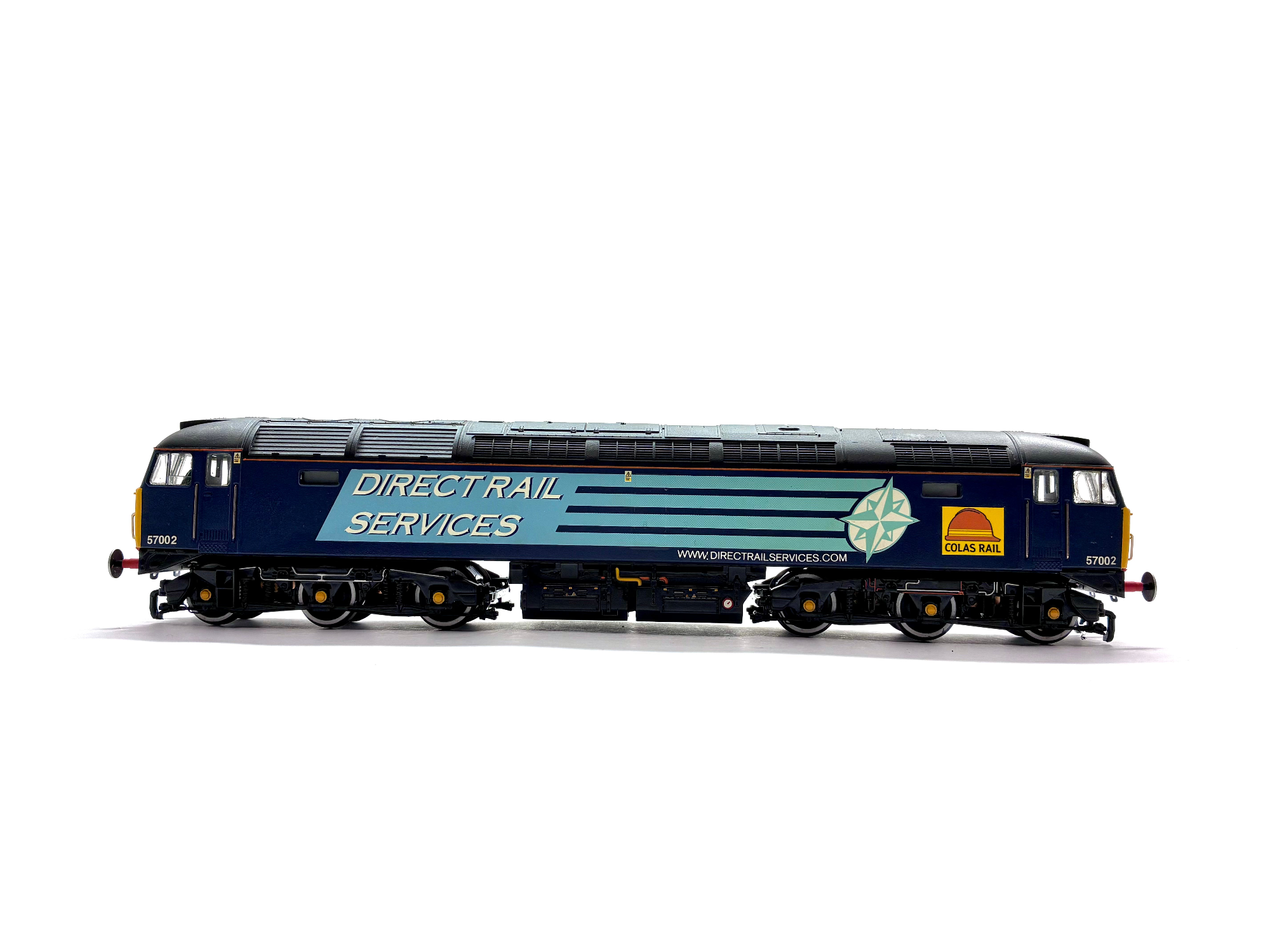 Bachmann Branchline 32-754 Class 57/0 diesel locomotive renumbered 57002 in Direct Rail Services blue livery, DCC ready, OO Gauge.