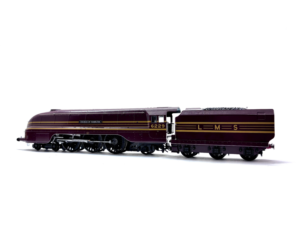 Hornby R3101 Coronation Class 4-6-2 steam locomotive No. 6229 Duchess of Hamilton in LMS maroon with gold stripes, DCC sound-fitted, pre-owned and boxed, OO Gauge.