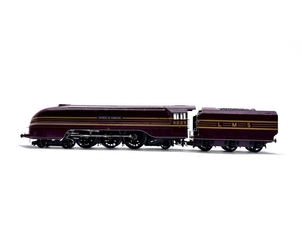 Hornby R3101 Coronation Class 4-6-2 steam locomotive No. 6229 Duchess of Hamilton in LMS maroon with gold stripes, DCC sound-fitted, pre-owned and boxed, OO Gauge.