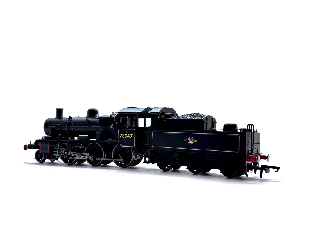 Hornby R3836 Standard Class 2MT 2-6-0 steam locomotive No. 78047 in BR black livery with late crest, new and boxed, OO Gauge.