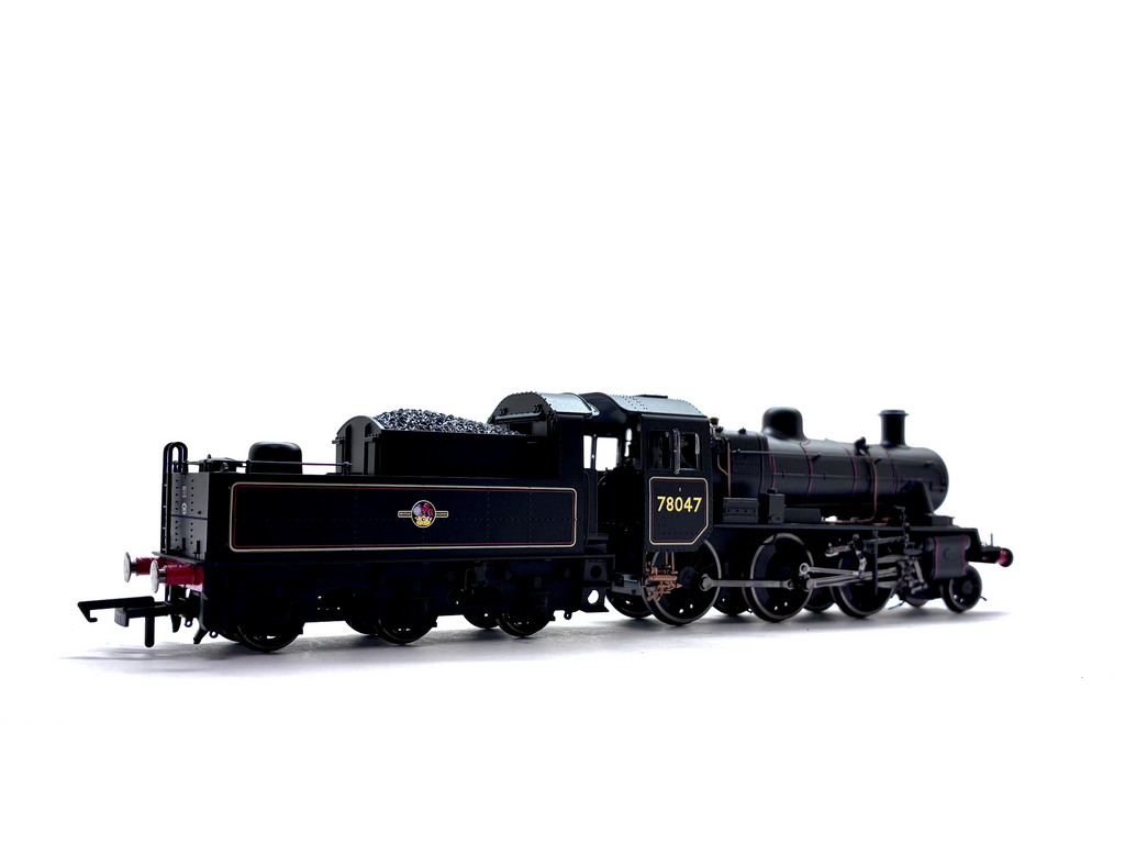 Hornby R3836 Standard Class 2MT 2-6-0 steam locomotive No. 78047 in BR black livery with late crest, new and boxed, OO Gauge.