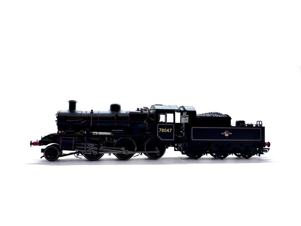Hornby R3836 Standard Class 2MT 2-6-0 steam locomotive No. 78047 in BR black livery with late crest, new and boxed, OO Gauge.