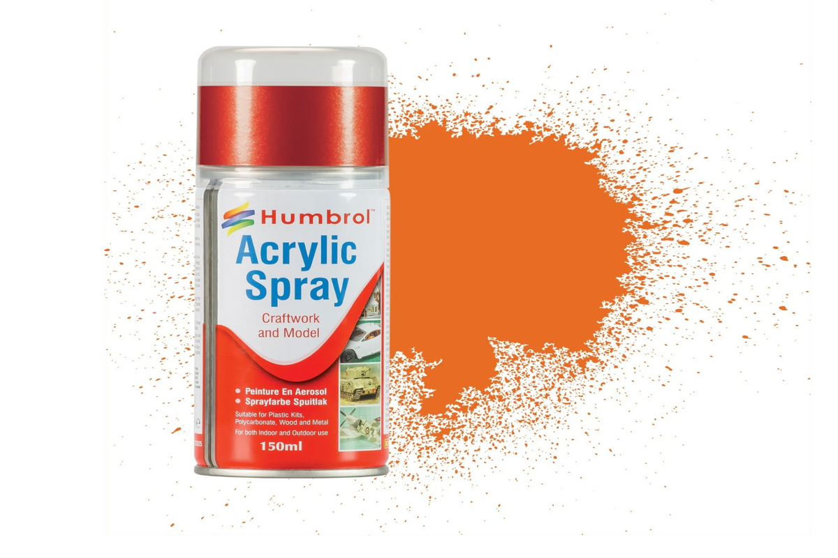 Humbrol AD6018 Orange Gloss Acrylic Spray Paint 150ml aerosol can.