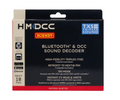 Hornby HM0700-N18TX5 Bluetooth & DCC Sound Decoder retail packaging box, featuring a black front with white text, a red hornby logo, and a beige side panel.