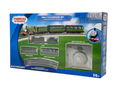 Thomas & Friends Emily's Passenger Set by Bachmann in its original retail packaging, featuring a green steam locomotive, two passenger carriages, a curved track, and a speed controller.