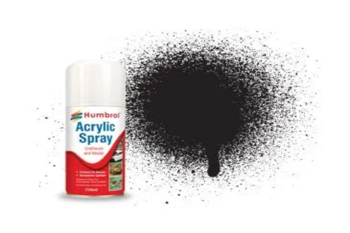 Humbrol AD6033 Black Matt Acrylic Spray Paint 150ml aerosol can.